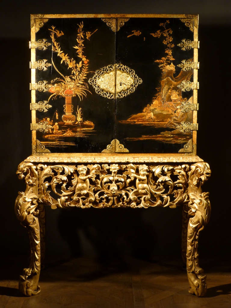 A Japanned Lacquer Cabinet On Stand
