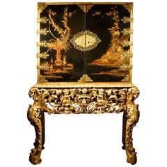 A Japanned Lacquer Cabinet On Stand