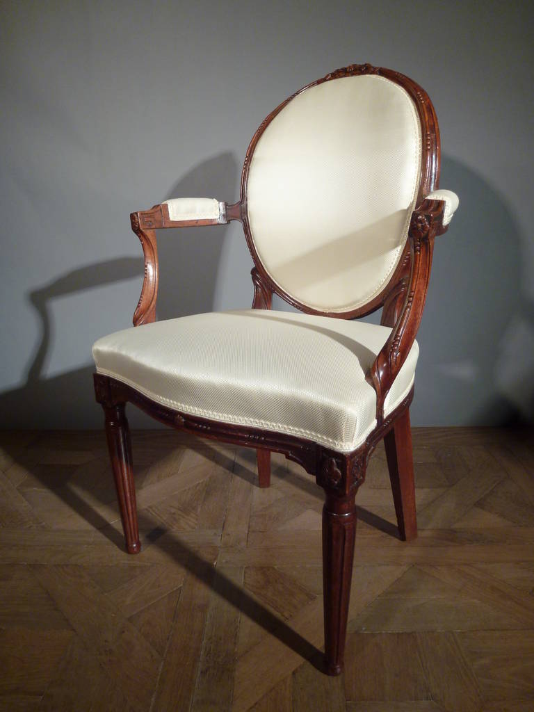 Mahogany Set of Six Dutch Louis XVI Chairs and Two Armchairs For Sale