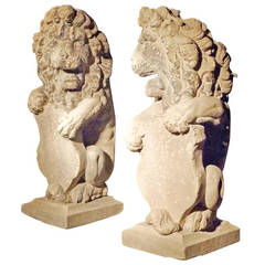 Pair of Large 17th Century Sandstone Lions