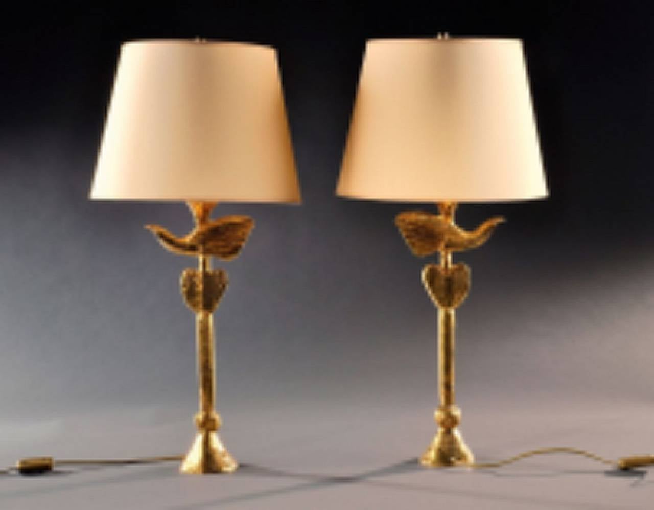 Pair of figurative bronze table lamps by Pierre Casenove for Fondica, France circa 1990s. Height 73cm.