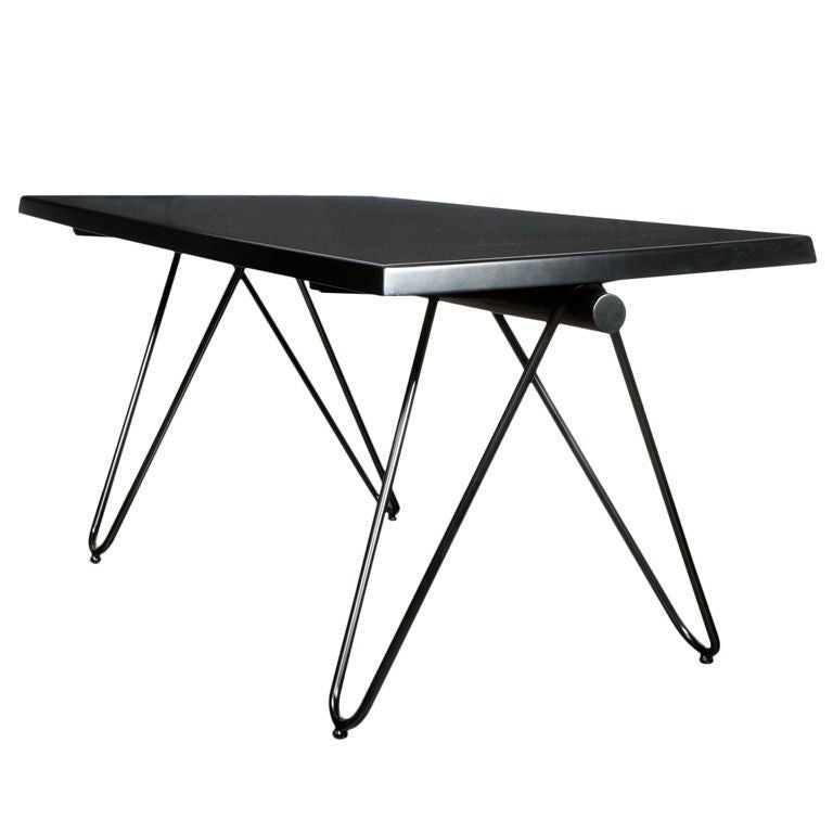 Mid Century Modern French Black Lacquered metal table or desk For Sale