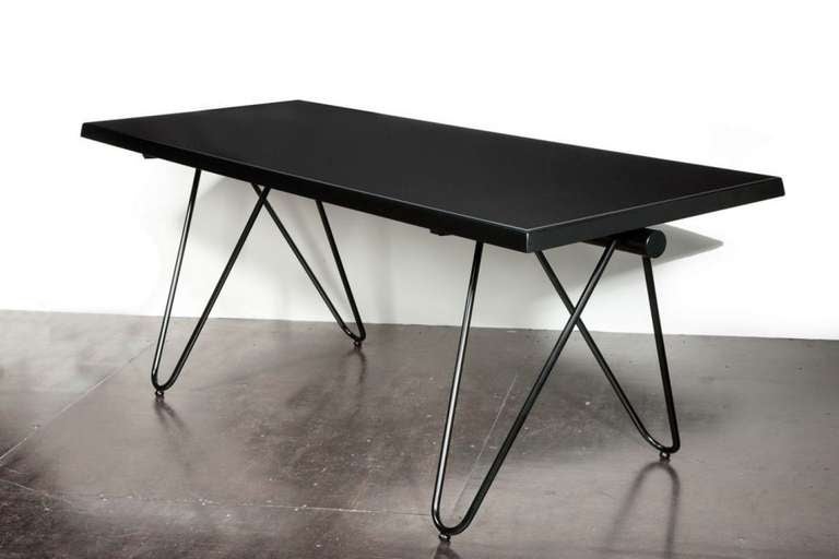Mid Century Modern French Black Lacquered metal table or desk In Good Condition For Sale In London, GB