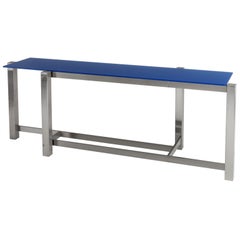 Brushed Steel Console With Blue Glass Top  By Formanova