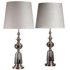 Pair Of Nickel Plated Table Lamps By Stiffel 