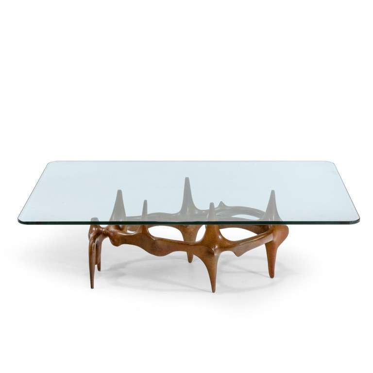 Exceptional coffee table in bronze with glass top by Victor Roman. Signed and numbered 1/25. 