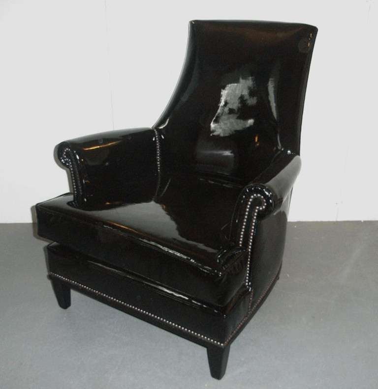 Mid-20th Century Pair of Armchairs Upholstered in Black Patent Leather