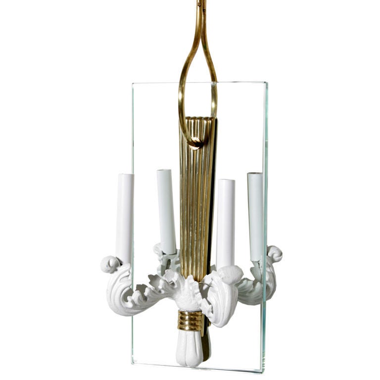 Metal Brass and Glass Hall Lantern For Sale