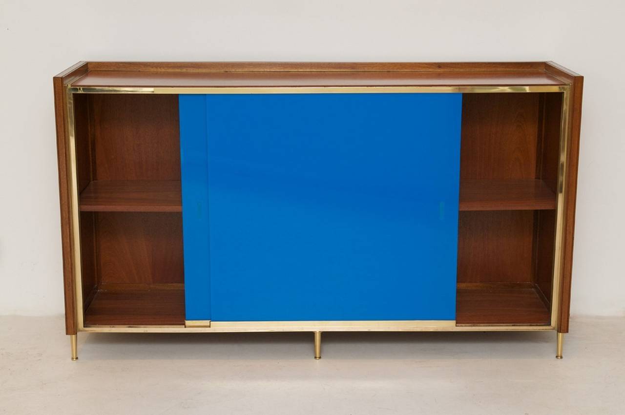Mid-Century Modern Walnut Cabinet with Brass Legs and Banding
