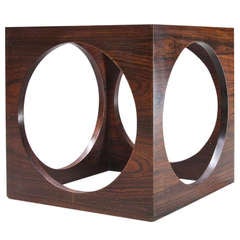 1960's Mid Century Modern Geometric Rosewood & Glass Cube Side Table