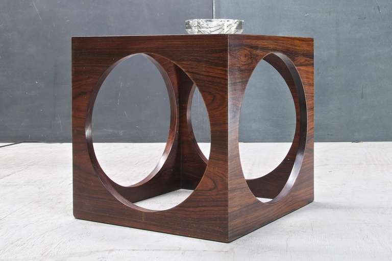 Mid-20th Century 1960's Mid Century Modern Geometric Rosewood & Glass Cube Side Table