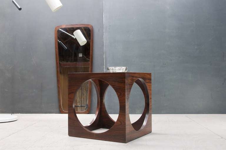 Mid-Century Modern 1960's Mid Century Modern Geometric Rosewood & Glass Cube Side Table