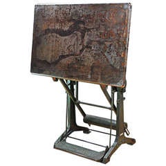 Vintage 1930's Industrial Drafting Table German Factory Cast Iron Steel Top Counterbalance
