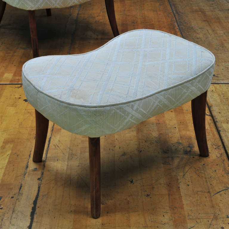 1950's Mid-Century Danish Wegner Style Wingback High Backed Armchair Ottoman 2