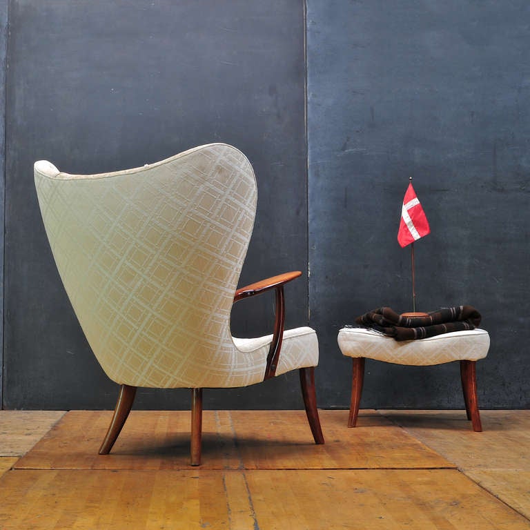 Mid-20th Century 1950's Mid-Century Danish Wegner Style Wingback High Backed Armchair Ottoman