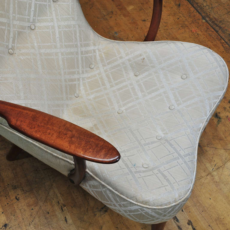 1950's Mid-Century Danish Wegner Style Wingback High Backed Armchair Ottoman 1