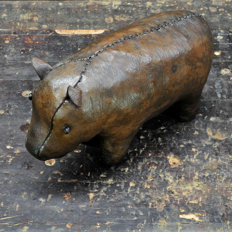 Miniature Leather Upholstered Dimitri Omersa Toy Pig Figure Abercrombie & Fitch