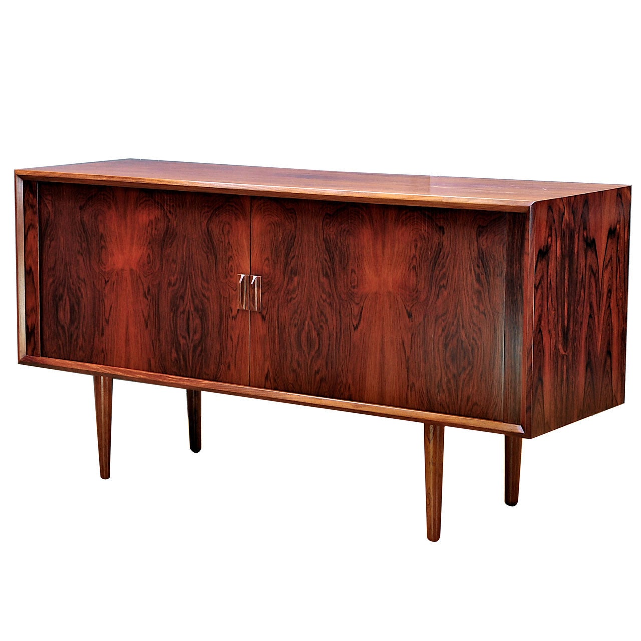 Kofod-Larsen Danish Brazilian Rosewood Tambour Door Credenza Cabinet