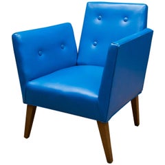 Mid-Century Jens Risom (Attributed) Blue Naugahyde Walnut Club Chair