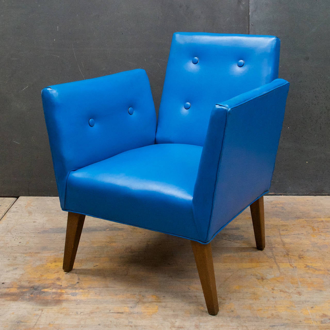 American Mid-Century Jens Risom (Attributed) Blue Naugahyde Walnut Club Chair