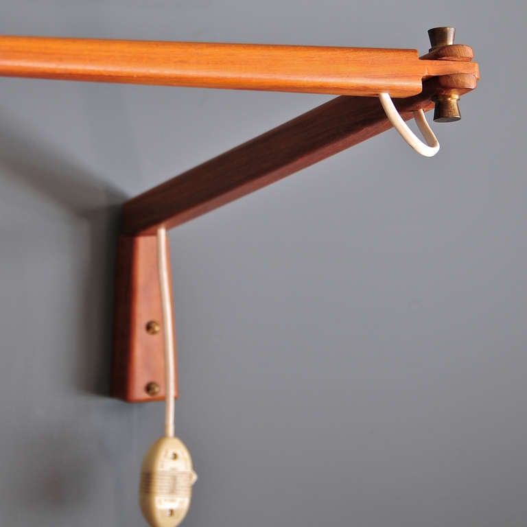 Mid-Century Modern 1950s Teak Articulate Wall Mount Reading Lamp