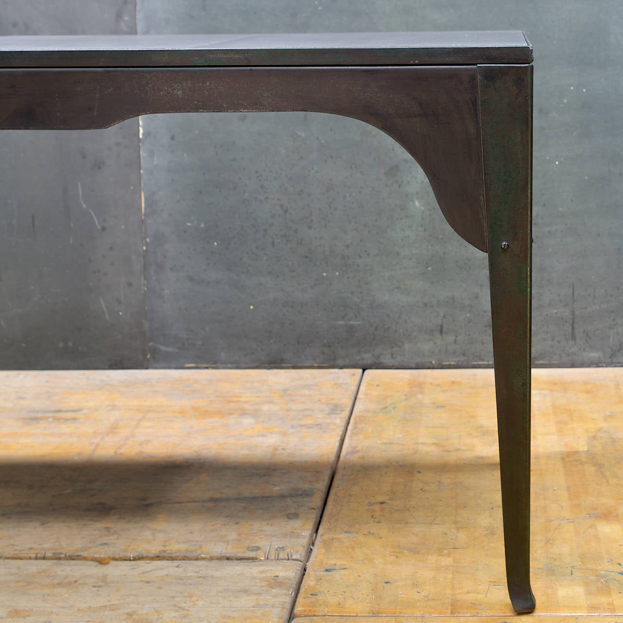 Polished 1920s Silhouetted Steel and Slate Industrial Work Table