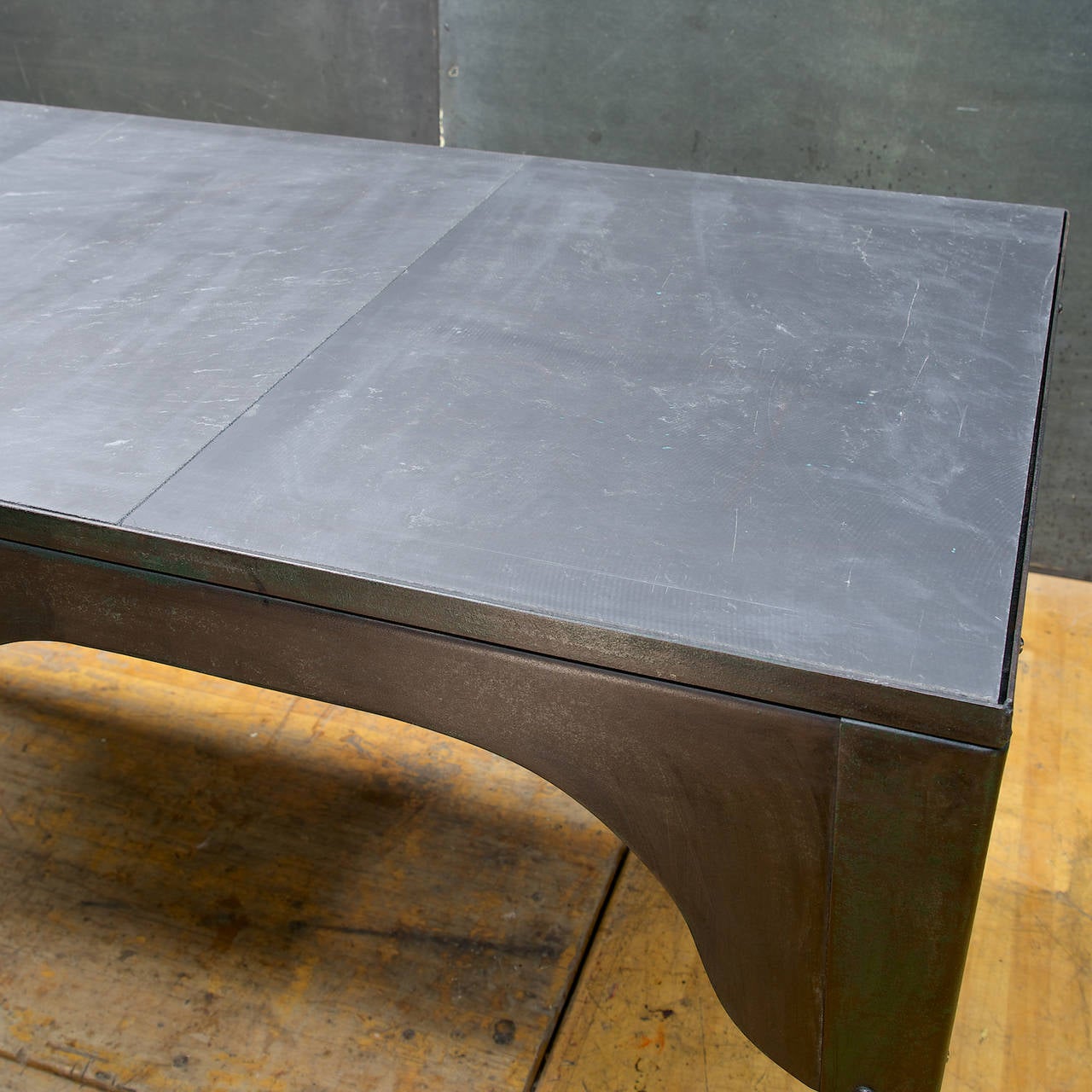 1920s Silhouetted Steel and Slate Industrial Work Table In Excellent Condition In Hyattsville, MD