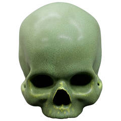 Arts & Crafts Style Glazed Pottery Skull Sculpture