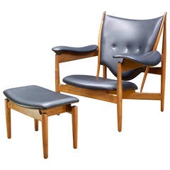 Finn Juhl Walnut Teak Chieftain Chair and Ottoman for Baker 11