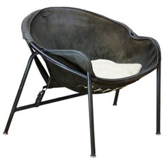 Mid-Century Danish Erik Jorgensen Suede Leather Sling Chair by Bovirke Denmark