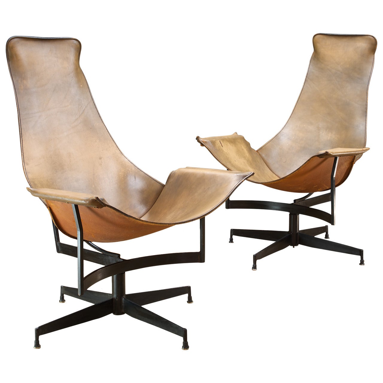 50s Leathercrafter Swivel K Leather Sling Lounge Chairs