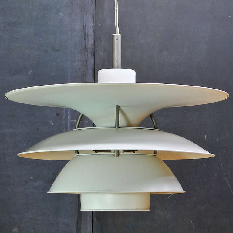 Denmark, 1980. Extra Large Louis Poulsen manufactured PH 8 1/2 'Charlottenborg' Pendant Lamps designed by Poul Henningsen in the 1960s. 

Dark Blue Reflector Enameled Reflector Disc inside, All else is White, with Matte Aluminum and Steel