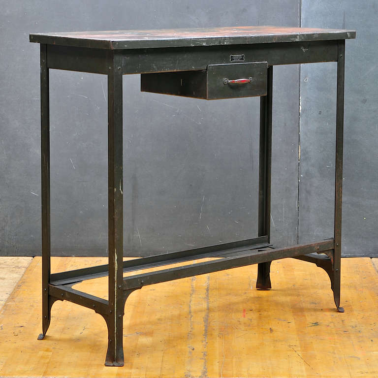Vintage Industrial Steel Cinema Editors Desk Console Entryway Table