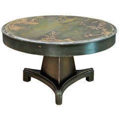 Table à manger à piédestal peinte en relief de style chinoiseries vertes du 20ème siècle