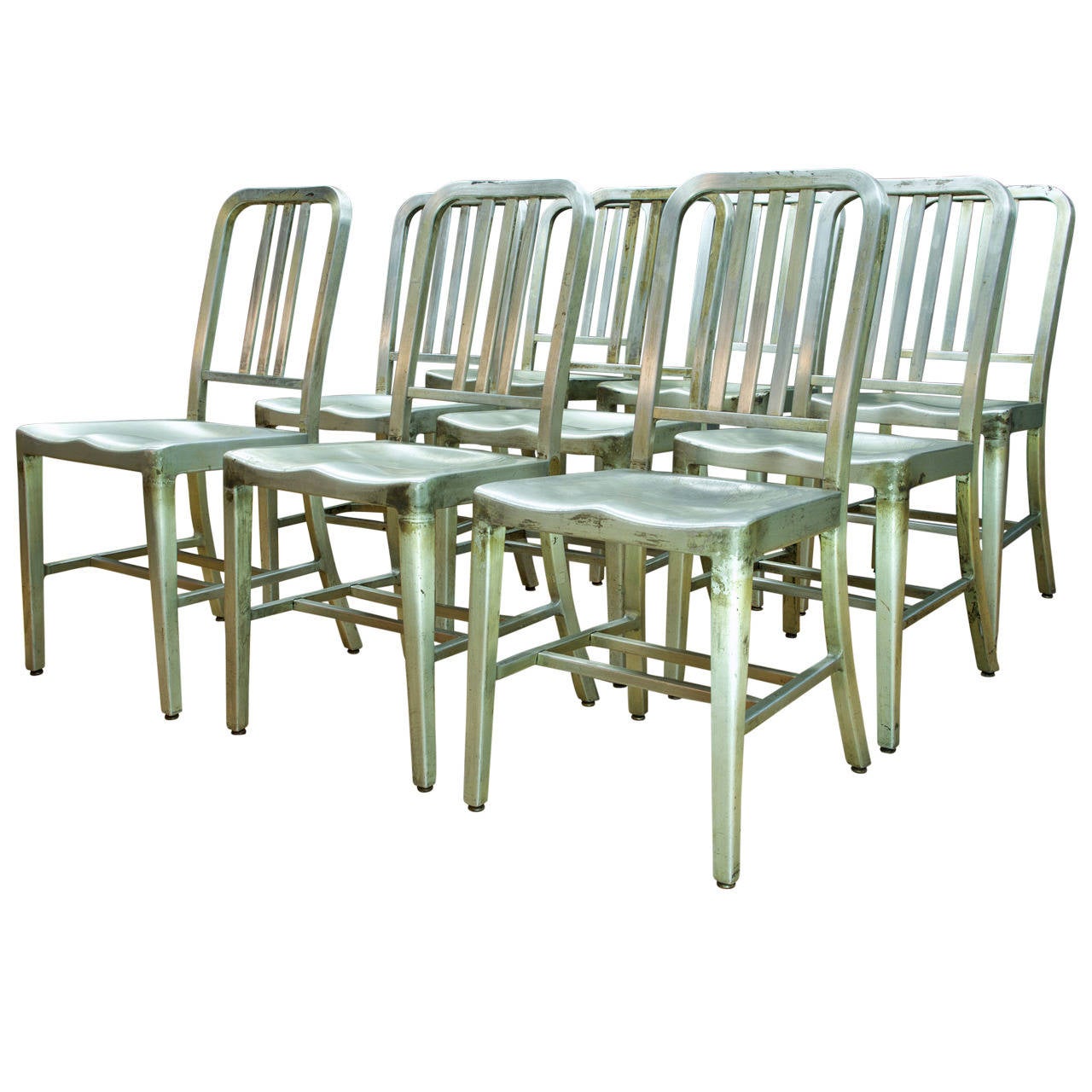 1940s Aluminum Machine Age Goodform Navy Side Chairs For Sale at