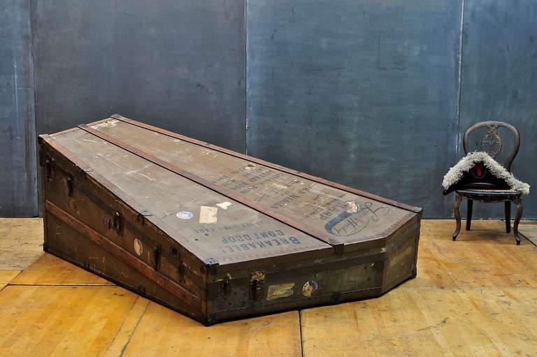 American Monumental Victorian Lyon Harp Steamer Trunk Case