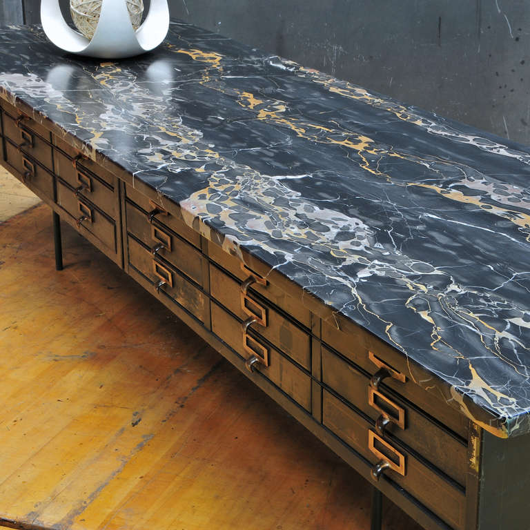 Contemporary Vault Chest Table with Palmaria Island Black and Gold Portoro Marble