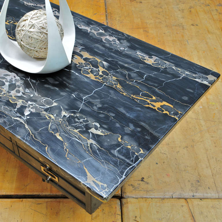 Vault Chest Table with Palmaria Island Black and Gold Portoro Marble 2