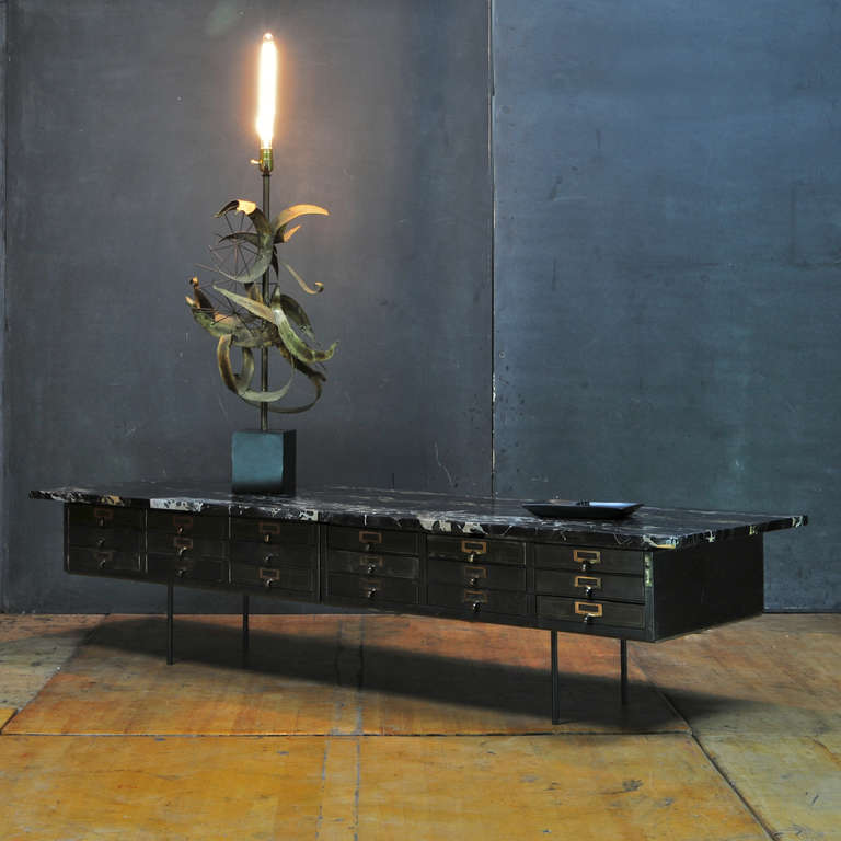 American Vault Chest Table with Palmaria Island Black and Gold Portoro Marble