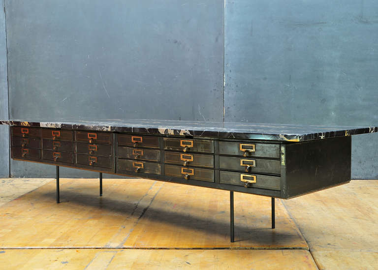 Mid-Century Modern Vault Chest Table with Palmaria Island Black and Gold Portoro Marble