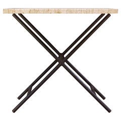 Mid-Century Iron Rod Travertine X-Base Side Table 5