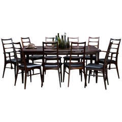 Vintage Niels O. Moller 1960's Rosewood Model#12 Dining Table & 10 Chairs