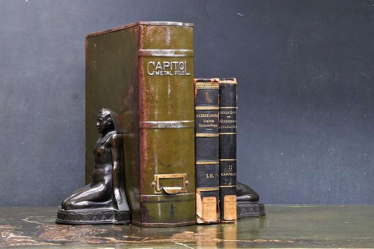 American Egyptian Revival Bronze Griffoul Bookends Sculptures Statuettes