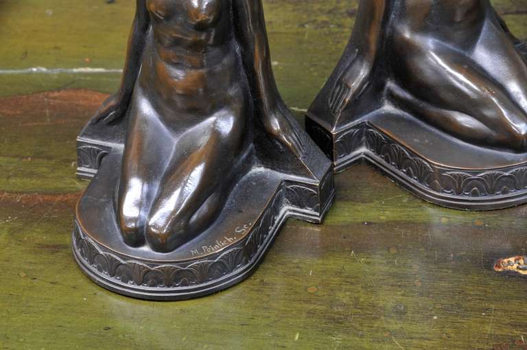 Early 20th Century Egyptian Revival Bronze Griffoul Bookends Sculptures Statuettes