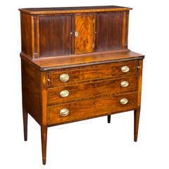 Superlative Inlaid Mahogany Tambor Desk, Probably Massachusetts, Circa 1810