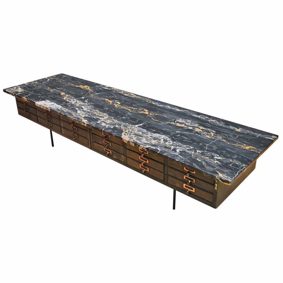 Vault Chest Table with Palmaria Island Black and Gold Portoro Marble