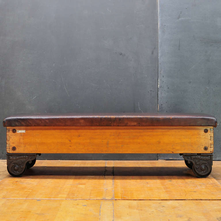 Vintage Industrial Leather Werke Bench Birch Cast Iron