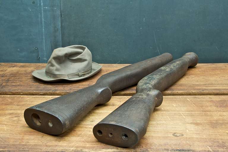 Listing is for one rifle. So let us know which one you would like to have when making order. One is stamped, 133 Sacks Gun.

Vintage industrial cast iron rifle molds, time worn patina to all surfaces.
W: 32 x D: 2.5 x H: 5 in.
60 lbs. Each.
