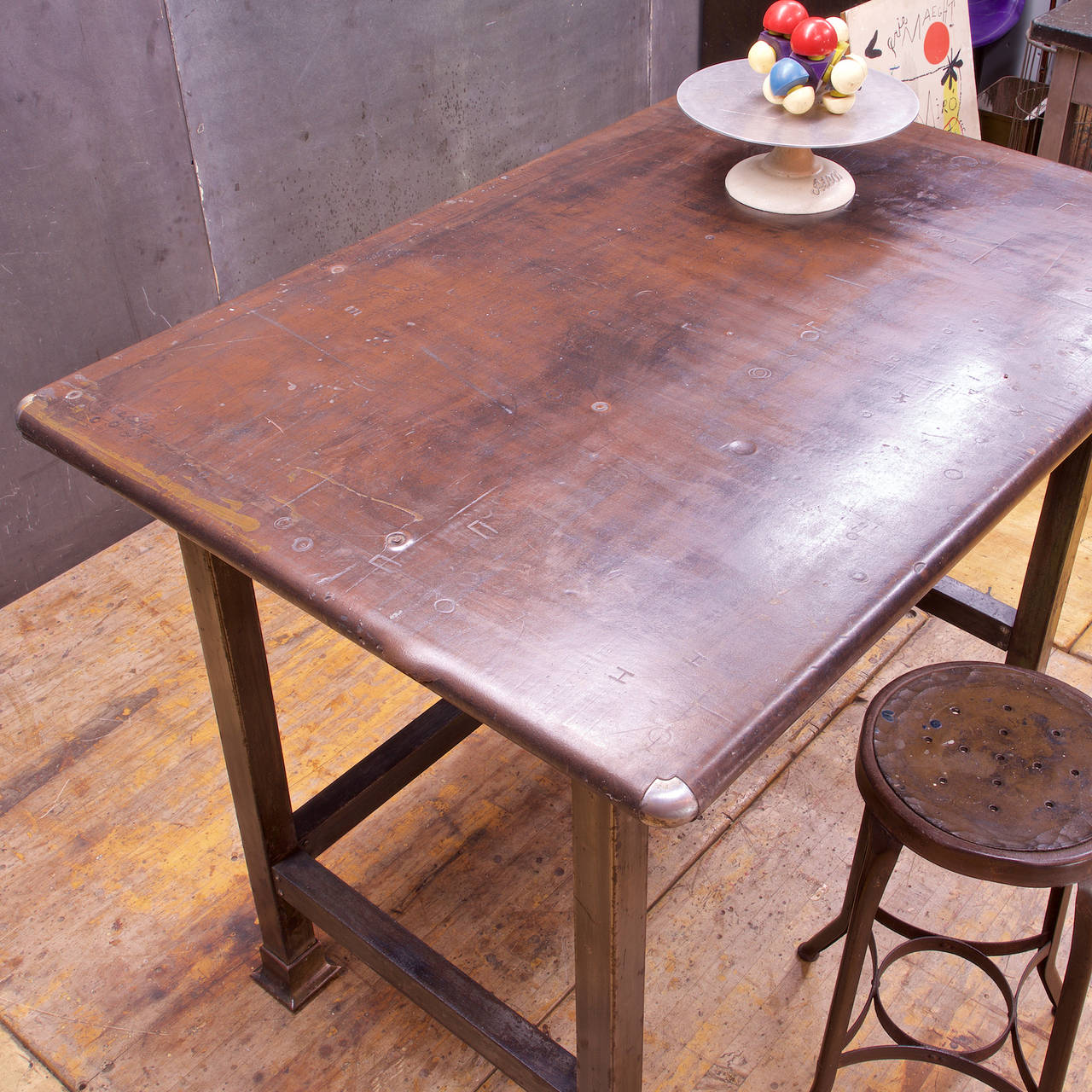 1910s Industrial Rustic Farmhouse Arborists Steel Table Drafting Work Island In Distressed Condition In Hyattsville, MD