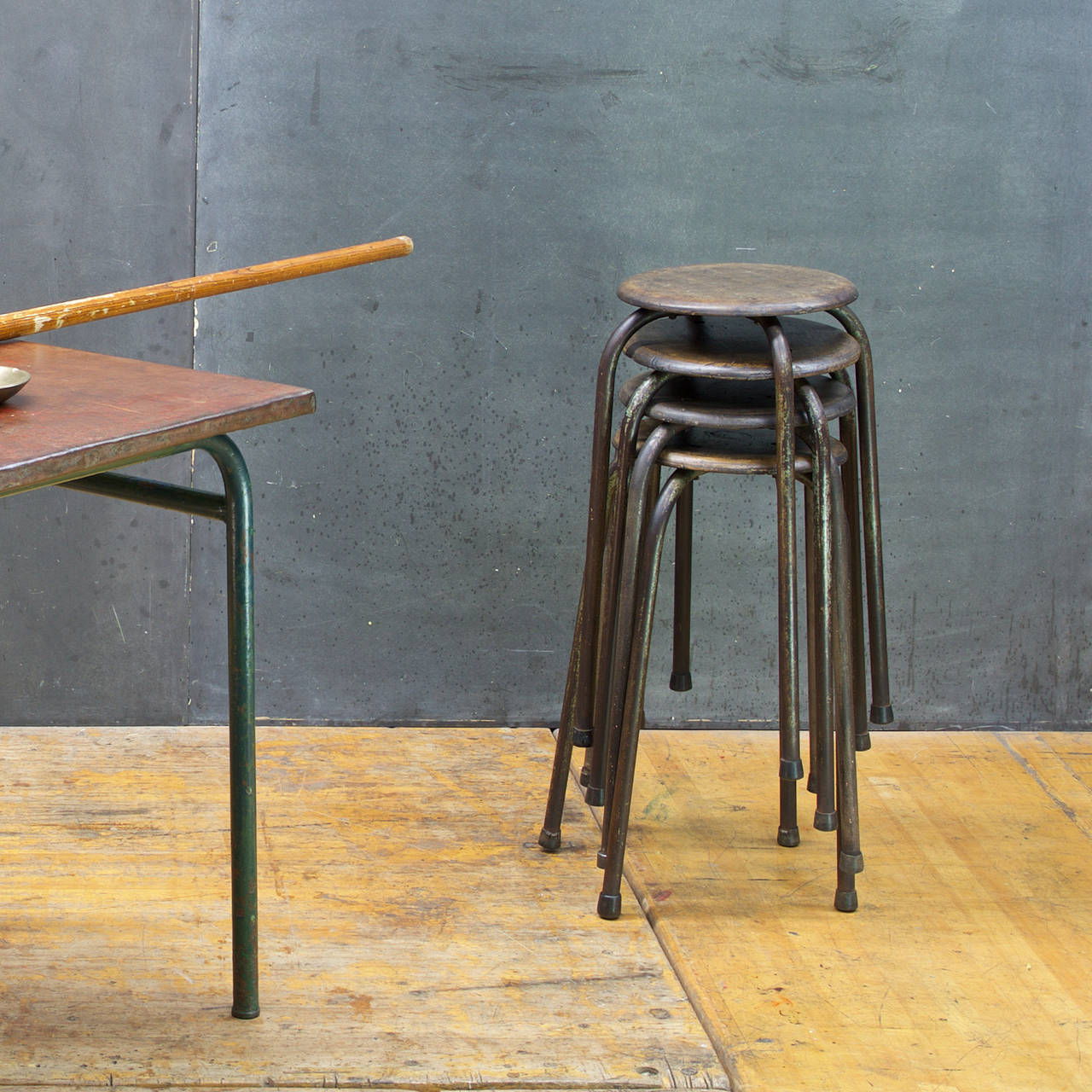 Blackened 1950s French Industrial Painters High Stools